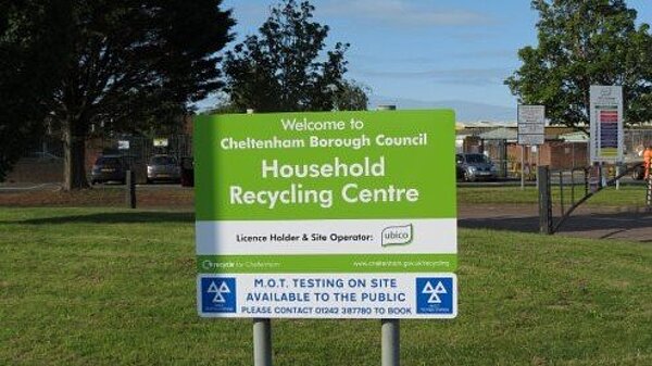 The sign for Cheltenham's Recycling Centre