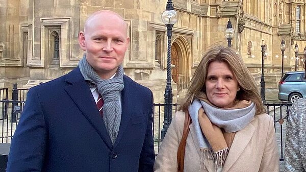 Max with Helen outside Parliament